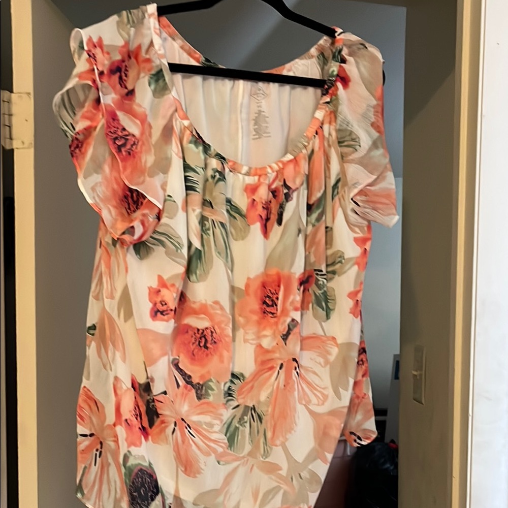 St. John's Bay Pink Ruffled Cap Sleeve Blouse